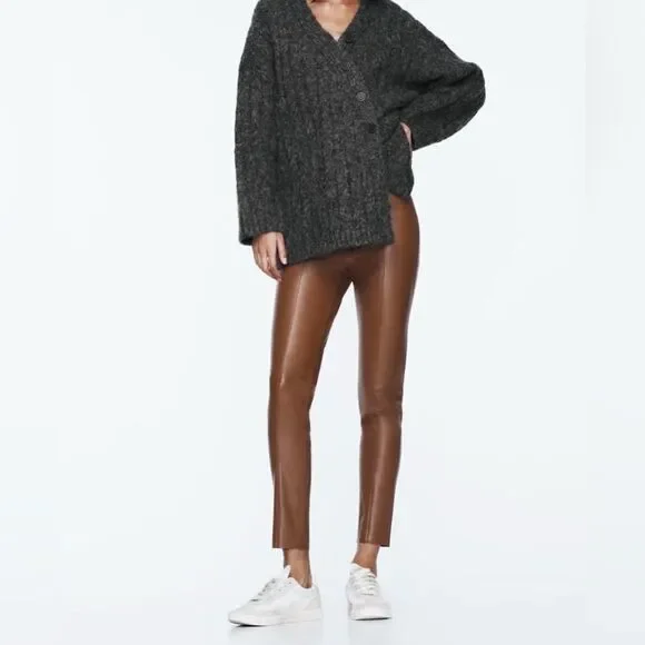 NWT ZARA CAMEL FAUX LEATHER LEGGING PANTS Size L - Picture 5 of 9